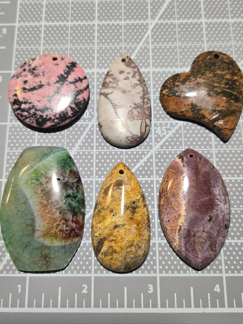 6- Gemstones Pendant Beads Mixed Lot Destash Top drilled Nice Assortment